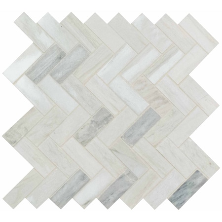 Angora Herringbone SAMPLE Polished Marble Mesh-Mounted Mosaic Tile